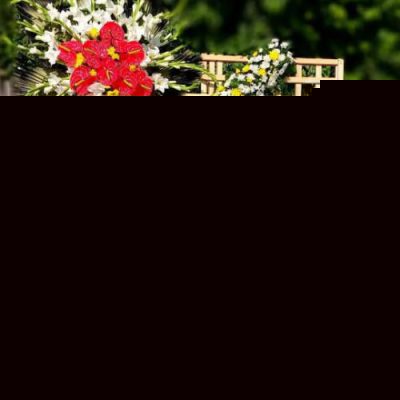 تاج گل ایستاده برای مراسم افتتاحیه دفتر کار در خیابان اندرزگو 820