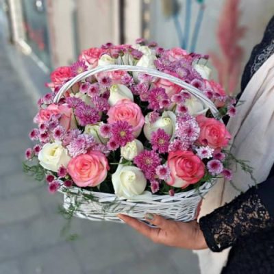سبد گل گل عروس و داودی برای روز مادر 4788